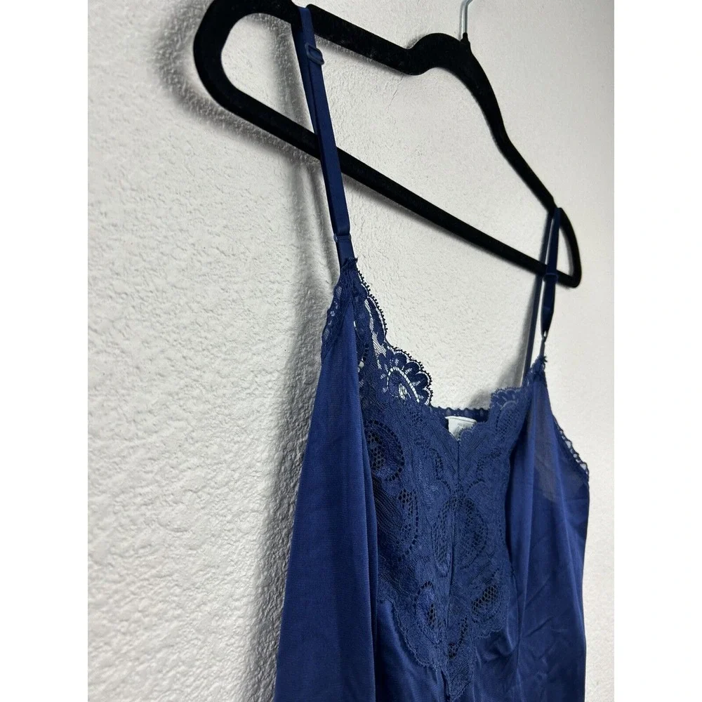 Vintage Applause Navy Blue‎ Lace Slip Dress Size 36 Boudoir Risqué Flirty Sexy